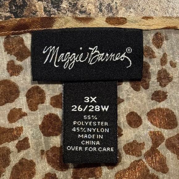 Maggie Barnes Top Sheer Animal Floral Elegant Classic Kimono Neutral Brown 3X - Picture 3 of 5